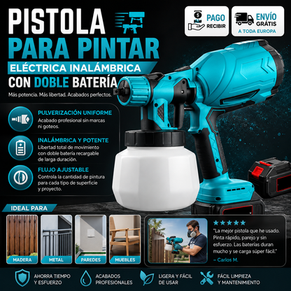 🎨 PISTOLA ELÉCTRICA INALÁMBRICA PARA PINTAR CON DOBLE BATERÍA 🔋