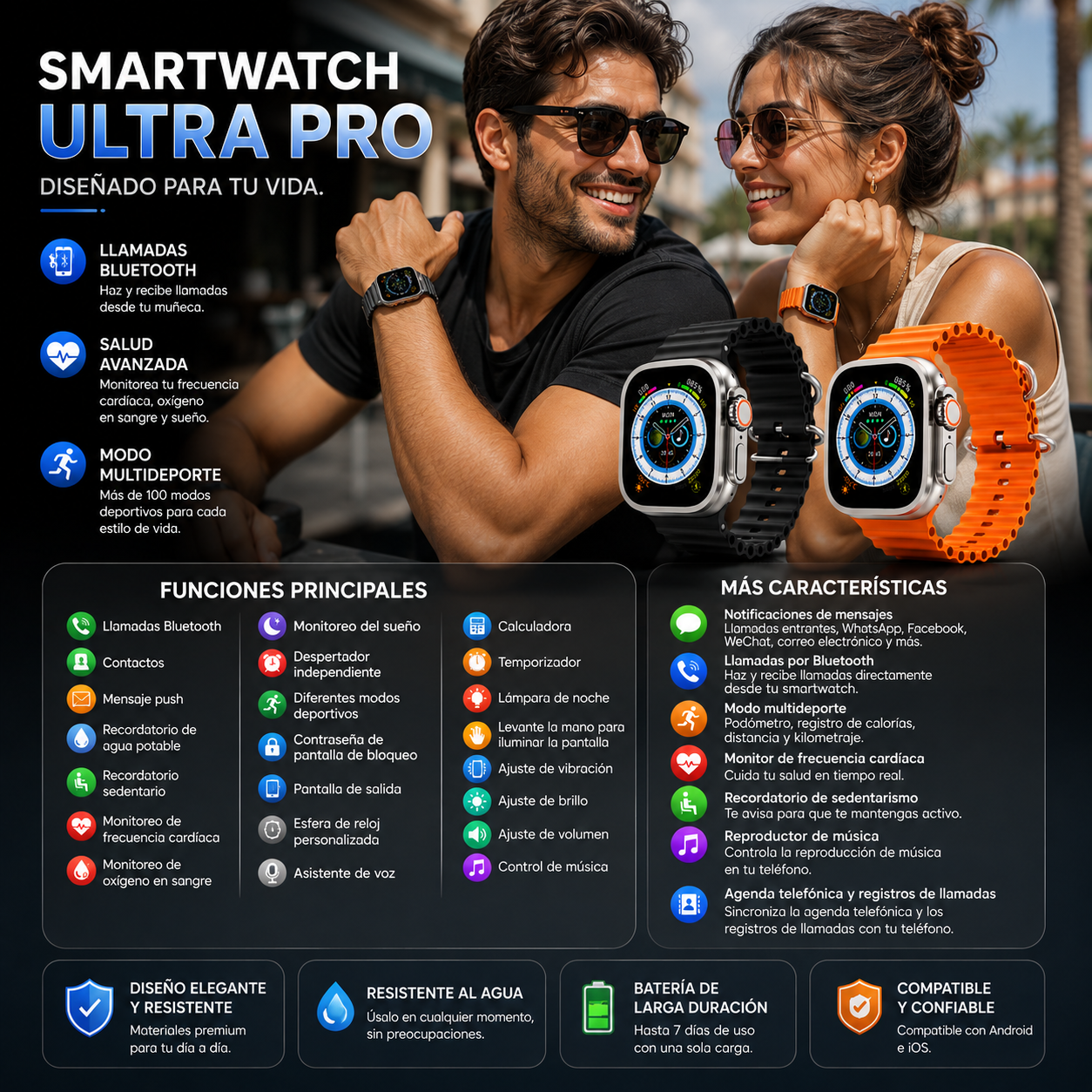 SMARTWATCH ULTRA PRO CON 2 CORREAS (1 EXTRA DE REGALO) 🎁