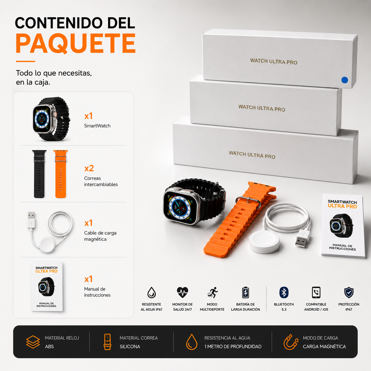 SMARTWATCH ULTRA PRO CON 2 CORREAS (1 EXTRA DE REGALO) 🎁