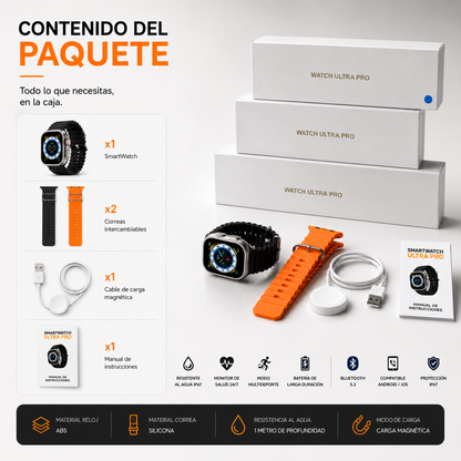 SMARTWATCH ULTRA PRO CON 2 CORREAS (1 EXTRA DE REGALO) 🎁