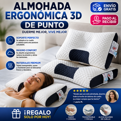 🛏️ ¡ALMOHADA ERGONÓMICA 3D DE PUNTO! 💆‍♀️ + ENVÍO GRATIS! 🎁 ¡REGALO SOLO POR HOY! 🔥