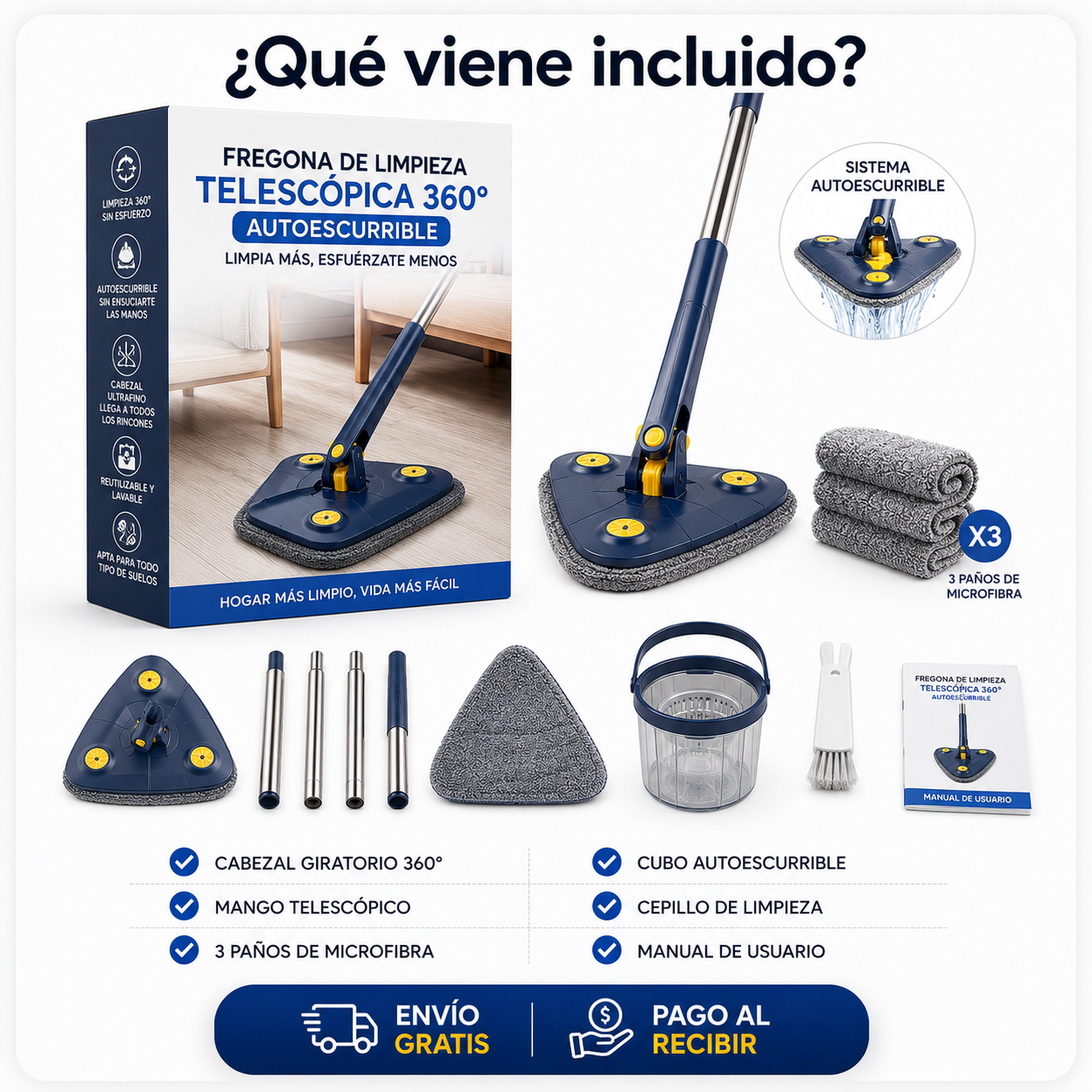 ✨ ¡FREGONA DE LIMPIEZA 360° AUTOESCURRIBLE! 🧽 + ENVÍO GRATIS! 🎁 ¡REGALO SOLO POR HOY! 🔥