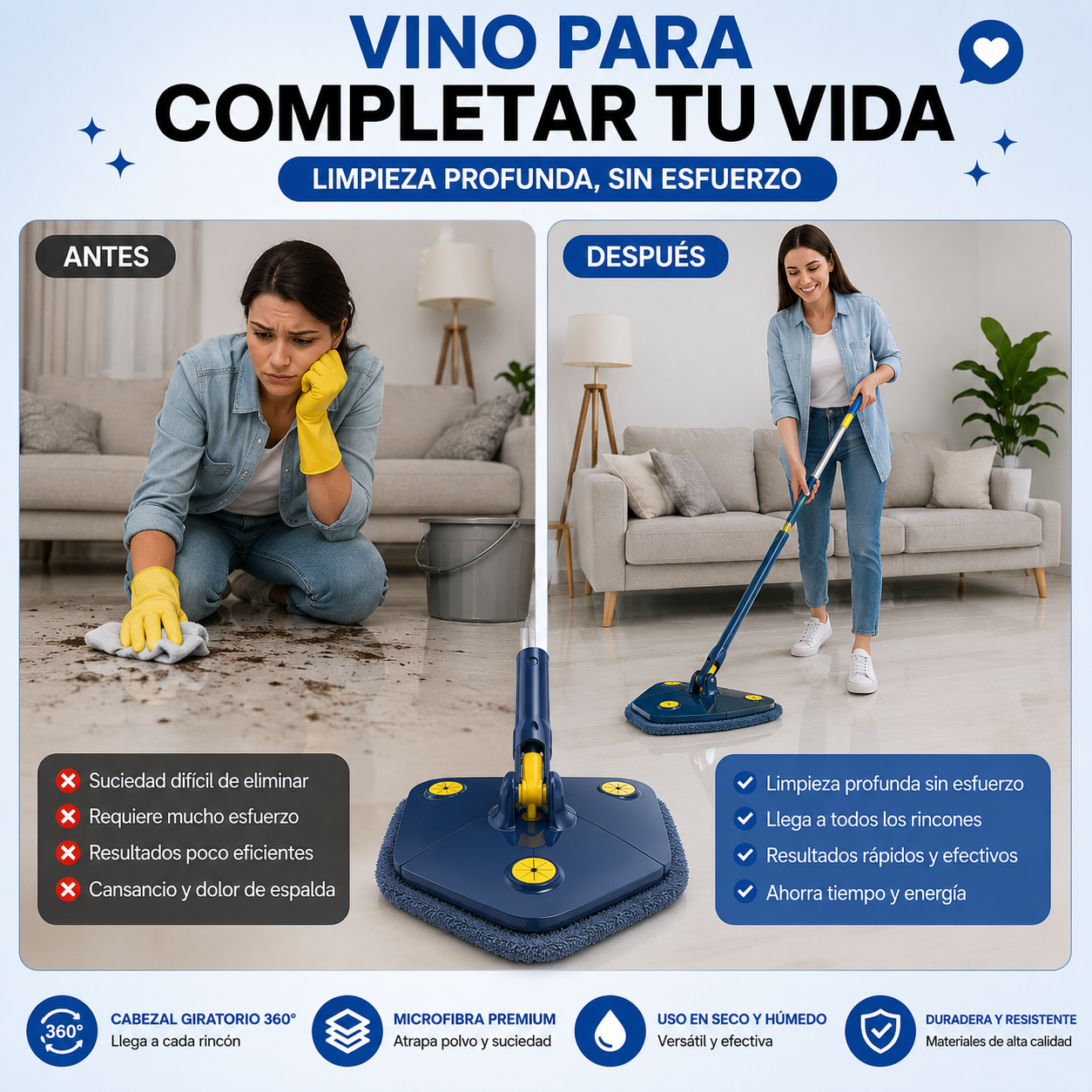 ✨ ¡FREGONA DE LIMPIEZA 360° AUTOESCURRIBLE! 🧽 + ENVÍO GRATIS! 🎁 ¡REGALO SOLO POR HOY! 🔥