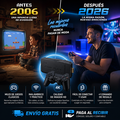 CONSOLA RETRO STICK 64GB — ¡DIVERSIÓN SIN LÍMITES!