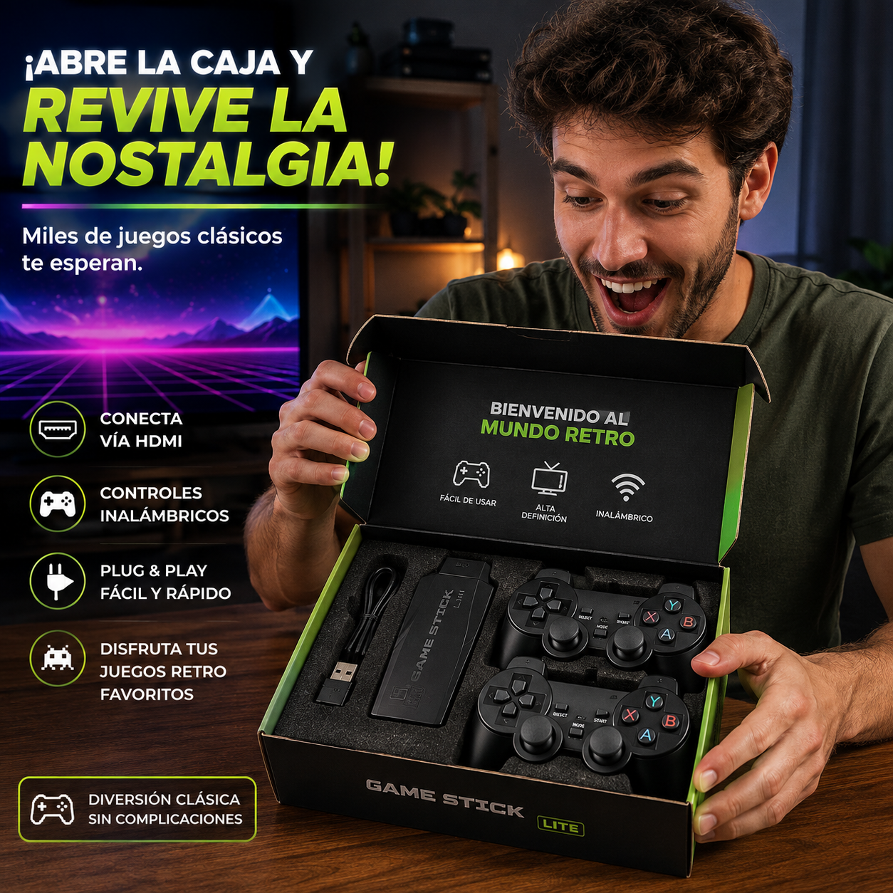 CONSOLA RETRO STICK 64GB — ¡DIVERSIÓN SIN LÍMITES!