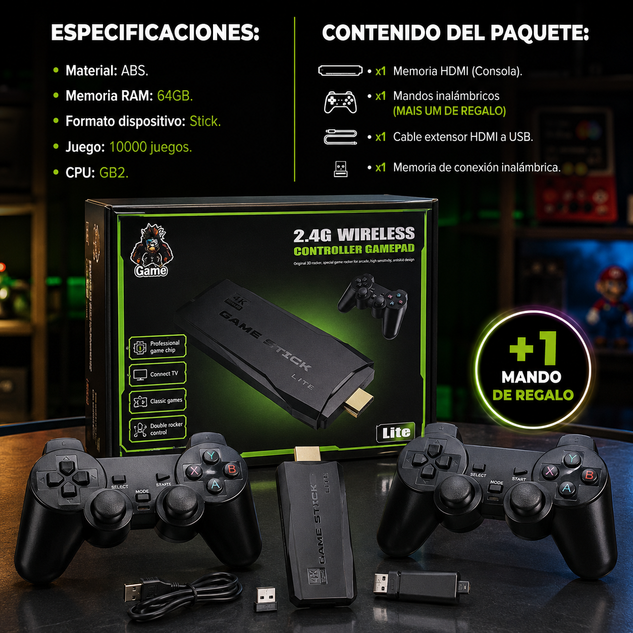 CONSOLA RETRO STICK 64GB — ¡DIVERSIÓN SIN LÍMITES!