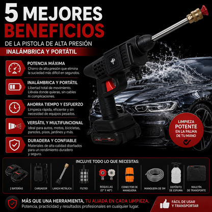 💦 PISTOLA DE ALTA PRESIÓN PROFESIONAL CON DOBLE BATERÍA 🔋