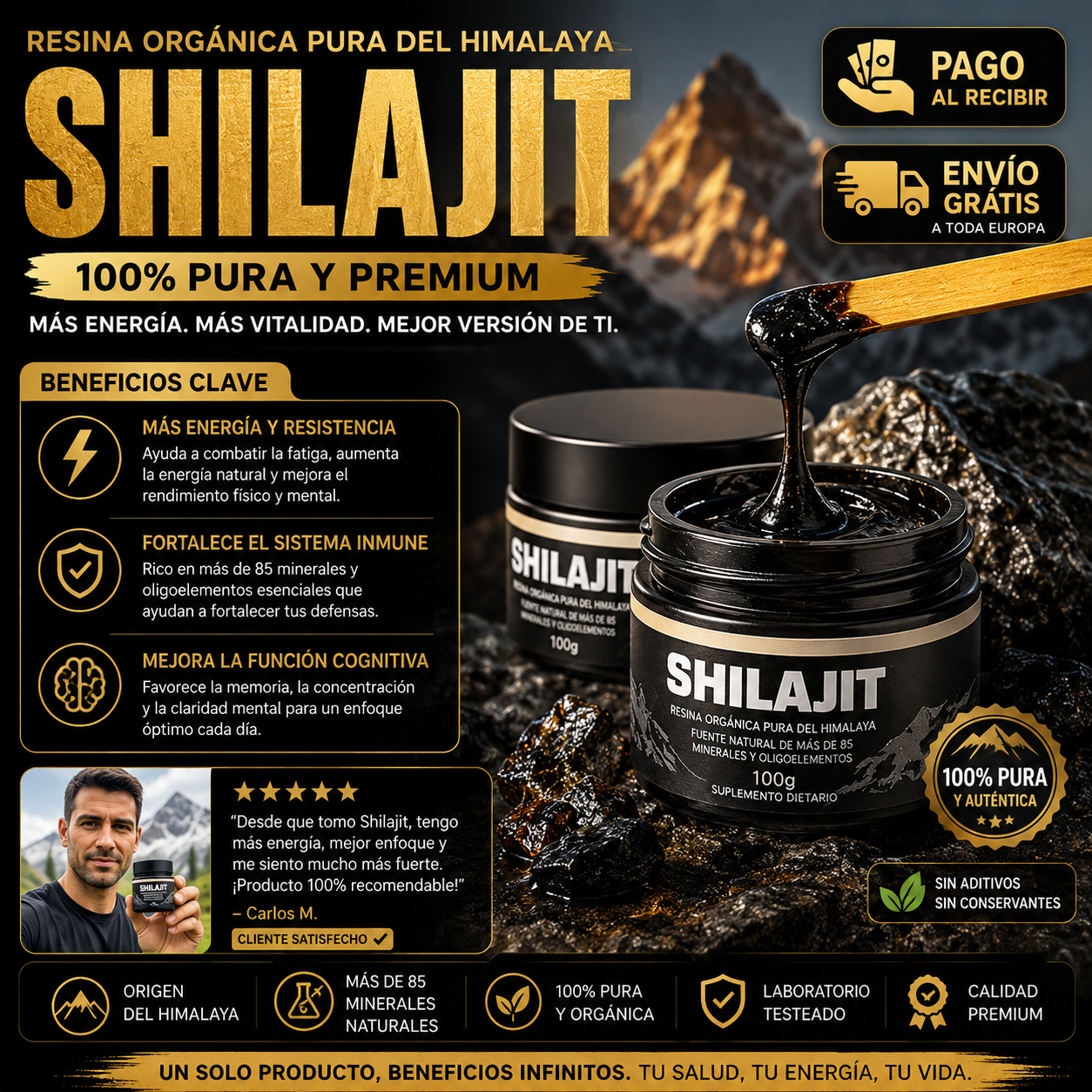 🏔 RESINA PURA DE SHILAJIT DEL HIMALAYA 100G 🖤
